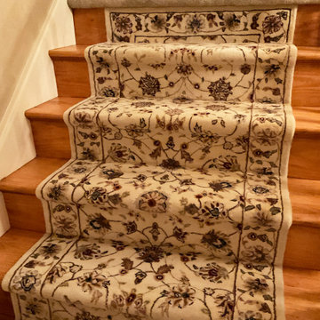 Nejad's Expertly Installed Handmade Wool Staircase Runner with Pie Shaped Turn