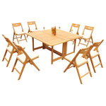 Teak Deals - 9-Piece Outdoor Teak Set: 60" Square Butterfly Table, 8 Surf Folding Arm Chairs - Set includes: 60" Butterfly Square Dining Table and 8 Folding Arm Chairs.