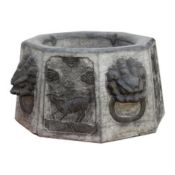 Chinese Vintage Octagon Stone Carved Garden Base Art - Garden Statues And Yard Art