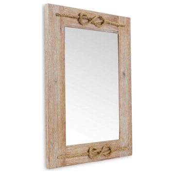 Brown Wood Finished Frame With Nautical Rope Accent Wall Mirror