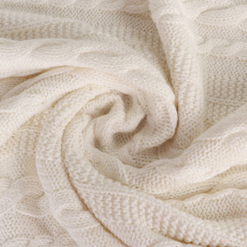 Delara GOTS Certified Organic Cotton Throw Blanket 50x70 inches, Ivory