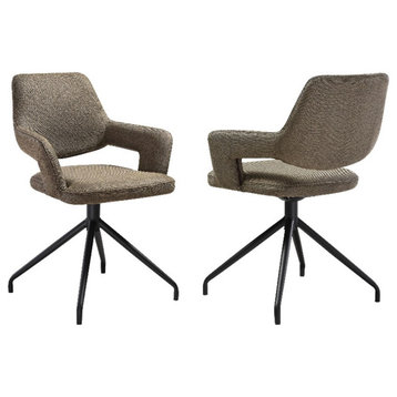 Armen Living Penny 18.5" Fabric & Metal Dining Chair in Brown/Black (Set of 2)