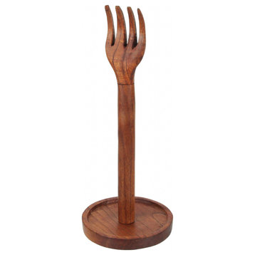 Hand Carved Wooden Countertop Paper Towel Holder Rustic Kitchen Fork Top Stand