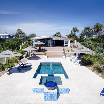 Linear Pool with Elevated Spa and Fire Bowl