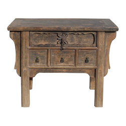 Chinese Vintage 4 Drawers Raw Rustic Brown Side Table Cabinet - Console Tables