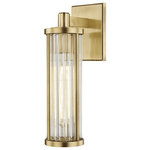 Hudson Valley - Marley 14" Wall Sconce in Aged Brass - This wall sconce from Hudson Valley is a part of the Marley collection comes in aged brass finish. Light measures 5" wide x 14" high. Uses one standard bulb up to 75 watts. Includes the bulbs. Damp Rated. Can be used in humid environments like bathrooms or covered outdoor areas. Includes a 1 Year Limited Manufacturer Warranty.  This light requires 1 , 75W Watt Bulbs (Not Included) UL Certified.