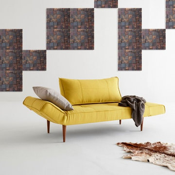 Innovation Zeal Deluxe Sofa Bed | Soft Mustard Flower | Dark Wood Legs