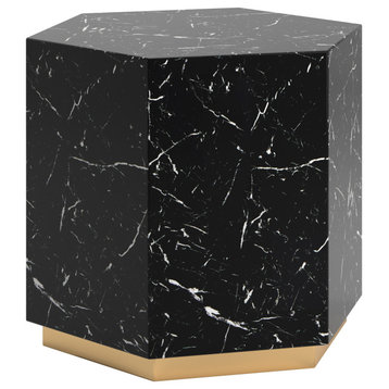 Bamford Faux Marble End Table - Black, Hexagon