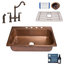 Angelico 33" Drop-in Copper Kitchen Sink, Bridge Faucet and Strainer Drain