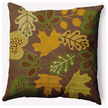 20" x 20" Fall Leaves Indoor/Outdoor Polyester Throw Pillow, Brown