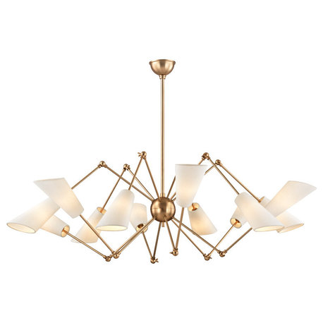 Buckingham, 12-Light Chandelier, Aged Brass Finish, Off White Linen