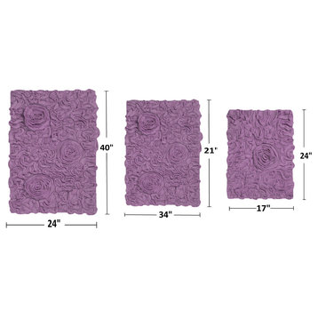 Bell Flower Collection 100% Cotton Tufted Bath Rugs, 3 Piece Set, Purple