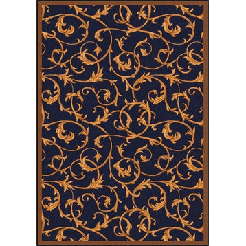 Joy Carpets Any Day Matinee, Theater Area Rug, Acanthus, 10'9"X13'2", Navy