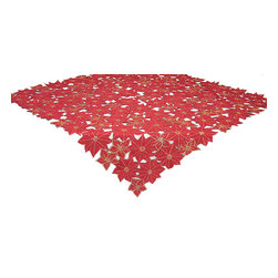 Xia Home Fashions - Festive Poinsettia Embroidered Cutwork Christmas Table Topper, 36"x36" - Tablecloths