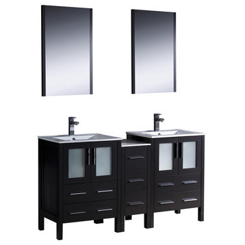 60" Espresso Modern Double Sink Bathroom Vanity,Side Cabinet & Integrated Sinks