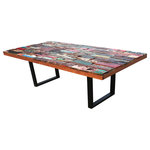 Chic Teak - Rectangular Dining Table Made From Recycled Teak Wood Boats, 98" - Set sail with our Rectangular Dining Table Made from Recycled Boats.  Made from recycled teak boats, these tables are as stylish as they are durable, and definitely one of a kind. The wide variety of colors in the top make them easy to use in a space that is already full of color, or this table may just be that one pop of color you have been looking for. No matter where you live these tables will be a welcomed addition to your current decorating style.  The solid black metal legs provide a perfect contrast to the wonderful multi-colored top.
