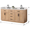 Gavino Vanity With Grain White Composite Stone Top, Light Brown/Matte Black, 72", No Mirror