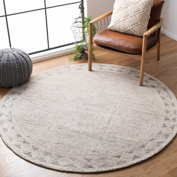 Safavieh Abstract Collection, ABT349 Rug, Ivory/Grey, 6'x6' Round