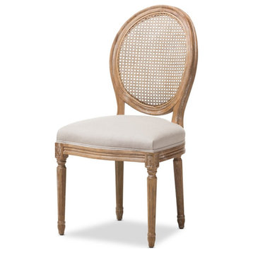 Baxton Studio Adelia Dining Side Chair in Weathered Oak and Beige