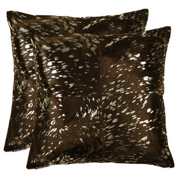 Torino Quatro Pillows, Set of 2, Gold/Chocolate, 18"x18"