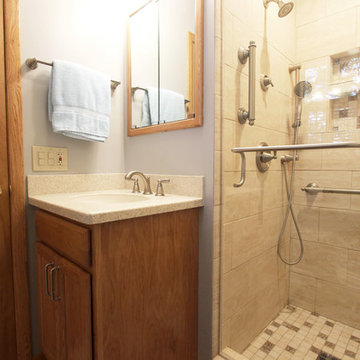 Bathroom Remodel with Corian Countertops and Salcedo Tiled Shower ~ Copley, OH