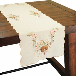 Xia Home Fashions - Classic Pine Cone Embroidered Collection Table Runner - Table Runners