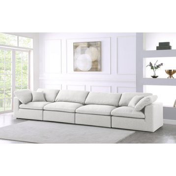 Serene Linen Textured Fabric Deluxe Comfort 4-Piece Modular Sofa, Cream