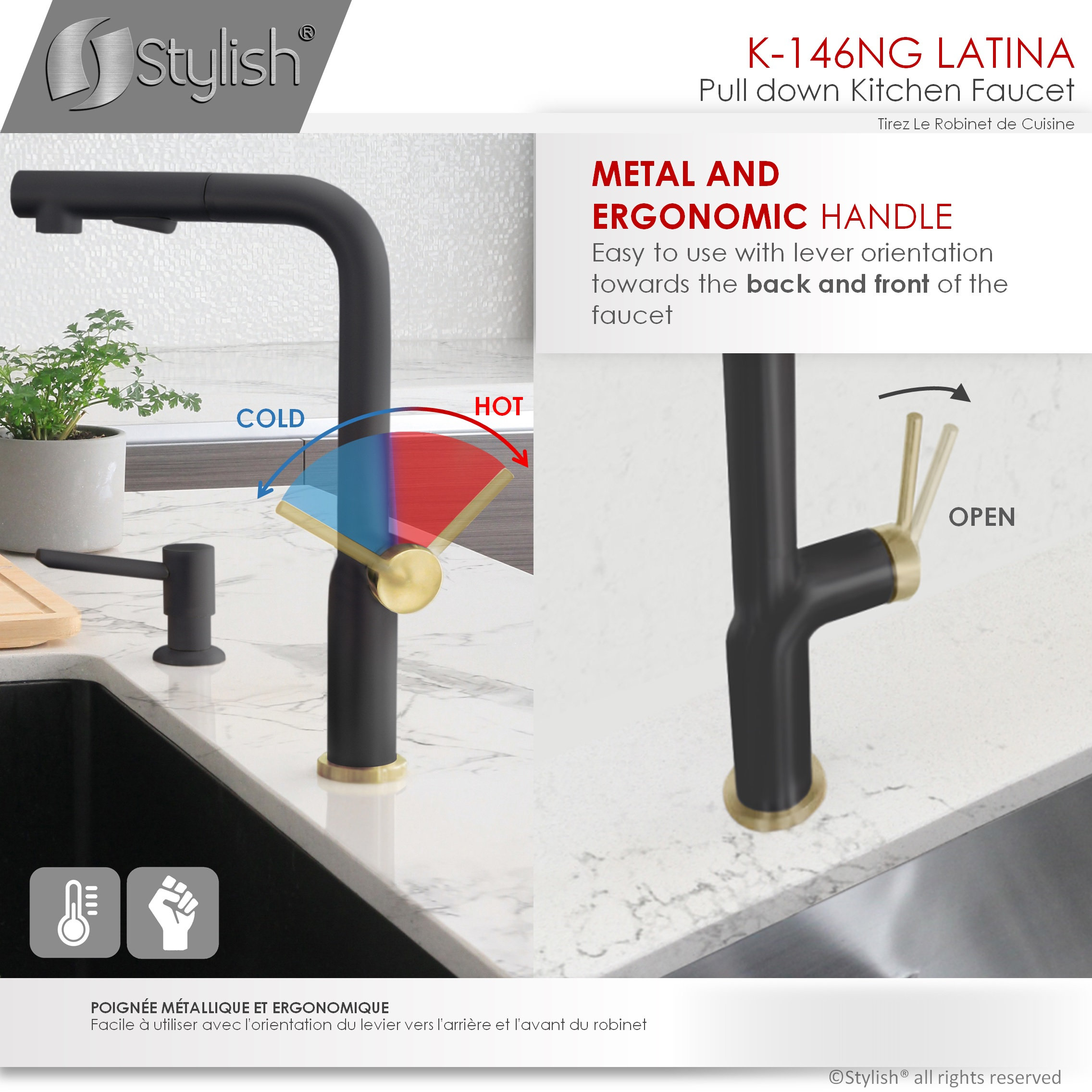 STYLISH Kitchen Sink Faucet Single Handle Pull Down Dual Mode Stainless Steel