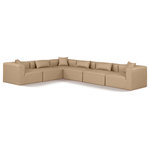 Meridian Furniture - Cube Upholstered Modular Sectional, Tan, 6-Piece: 3 Armless Chair, 3 Corner Chair, Vegan Leather - Elevate your space with the luxurious Cube Vegan Leather Modular Sectional. This modular sectional exudes modern elegance, charm, and comfort making it a perfect addition to any contemporary living space. Its clean lines and cube shape are reminiscent of minimalist design, while the plush tan vegan leather upholstery adds a touch of luxury and sophistication. The chair's versatile construction and geometric aesthetic seamlessly integrate into various design styles, from sleek living rooms to chic home offices, embodying the essence of modern design and creating a sense of order and tranquility in your space.