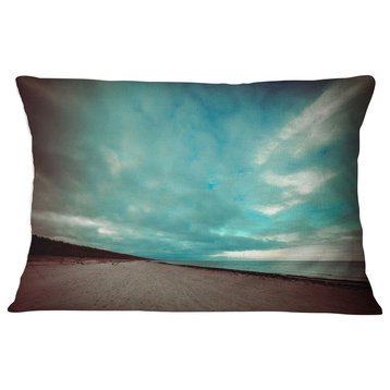 Blue Baltic Beach in Fall with Clouds Seashore Throw Pillow, 12"x20"