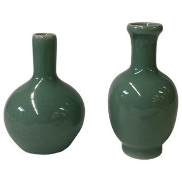 2 Chinese Clay Ceramic Ware Wu Light Celadon Small Vase Hws2811