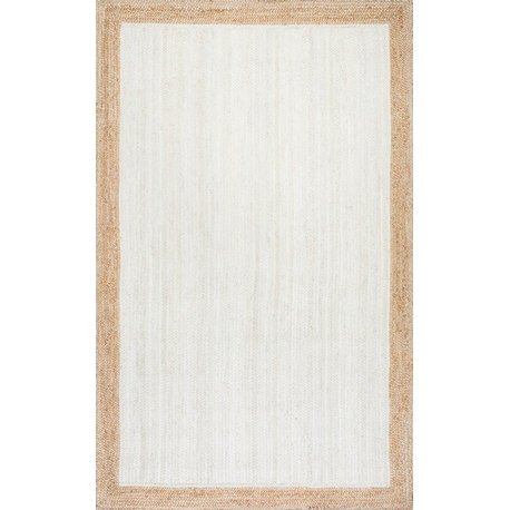 Nuloom Solid Jute Simple Border Jute Area Rug, White 9'x12'