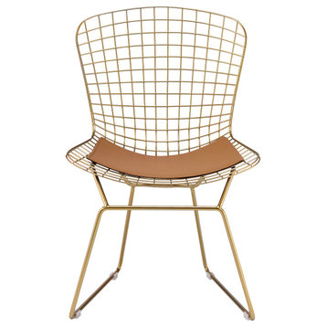 Achellia Side Chair, Set-2, Whiskey PU and Gold