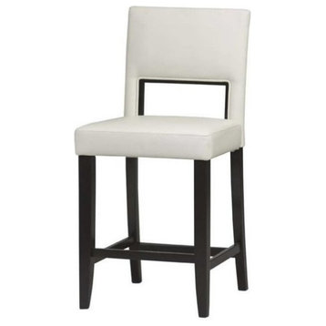 Linon Vega 24" White Faux Leather Upholstery Wood Counter Stool in Espresso