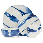 Godinger - Cielo 16 Piece Dinnerware Set - Painterly patterns are accented with blue watercolor hues that are treated for everyday use. Will instantly dress up any table, whether for everyday dinners or special occasions. 10.25D x 0.50H Dinner Plate, 7.50D x 0.50H Salad Plate, 8 oz 6.00D x 5.00H Cereal Bowl, 10 oz 4.00D x 6.00H Mug