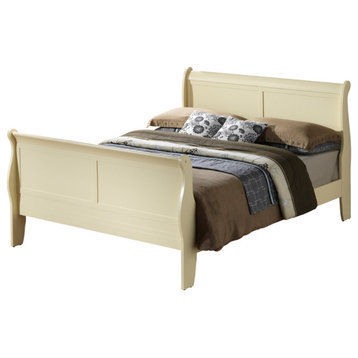 Louis Philippe Beige King Sleigh Wood Bed With High Footboard