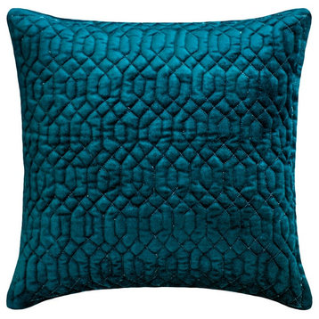 Decorative 22"x22" Quilted Solid Blue Velvet Pillow Cover - Irresistible Teal