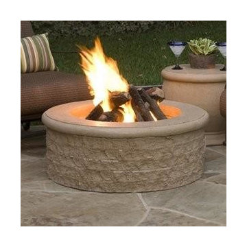 Round Chiseled Cast Stone Fire Pit