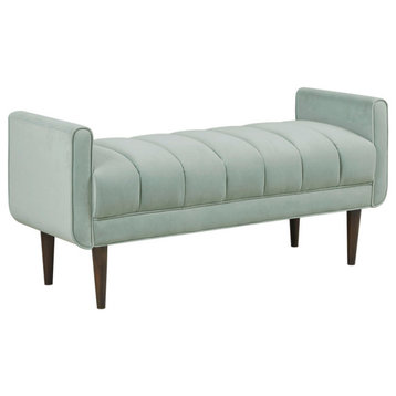 Madison Park Linea Velvet Upholstered Modern Accent Bench, Seafoam Green