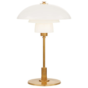 Whitman Desk Lamp in Hand-Rubbed Antique Brass with White Glass Shade