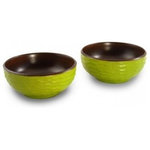 Enrico - Mango Wood Honeycomb Side Salad Bowl, Set of 2, Avocado - Each item in the Mango Honeycomb Avocado grouping features an enigmatic and tactile avocado green honeycomb texture carved into the outer surface and a smooth interior. These products are all hand-carved and finished, so each piece reflects the variations natural to handmade items. All items are finished in a food-safe lacquer. We recommend hand washing and drying for all items