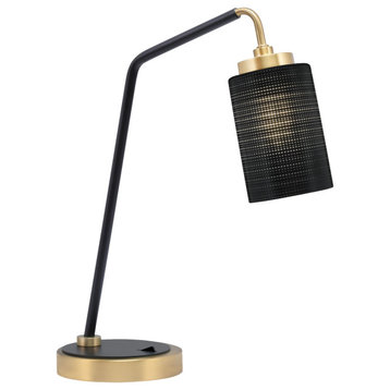 1-Light Desk Lamp, Matte Black/New Age Brass Finish, 4" Black Matrix Glass