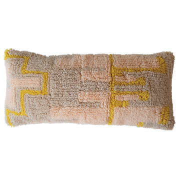New Zealand Wool Shag Lumbar Pillow With Design and Cotton Back