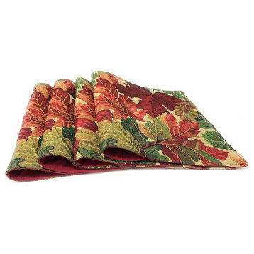 Warm Tapestry Colorful Thanksgiving Leaves Fall Foliage Placemats, Set Of 4