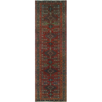 Fine Vintage Distressed Aria Red/Green Runner, 3'7x12'2