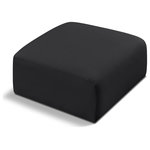 Meridian Furniture - Arc Upholstered Modular Component, Black, 1-Piece: Ottoman, Vegan Leather - Unleash modern opulence with the Arc Vegan Leather Ottoman. Crafted for the modern connoisseur, this ottoman injects an air of refined luxury into any space. Its sleek silhouette, upholstered in supple black vegan leather, exudes timeless sophistication while the deep channel tufting adds textural intrigue, further elevating the chair's visual appeal. The modular design makes it a versatile chameleon, effortlessly adapting to your evolving needs and preferences. Whether you envision it gracing a chic living room corner, basking in the glow of a bedroom window, or adding a touch of drama to a home office, the Arc seamlessly complements your unique interior aesthetic.
