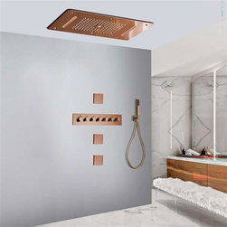 Led Mist Rainfall Shower System, Hand Shower and Jetted Body Sprays, Rose Gold - Showerheads And Body Sprays