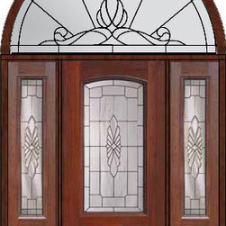 Prehung Sidelights-Transom Door 80 Fiberglass Versailles Arch Lite - Front Doors