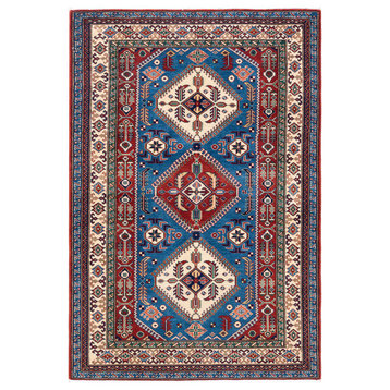 Tribal, One-of-a-Kind Hand-Knotted Area Rug Blue, 4'2"x6'1"