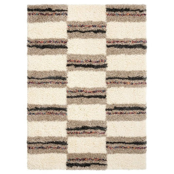 Well Woven Asilah Claire Modern Geometric Boxes Ivory 3'11"x5'3" Shag Area Rug